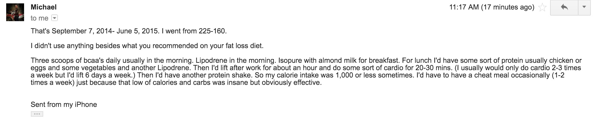 Mike Email Fat Loss Diet Results