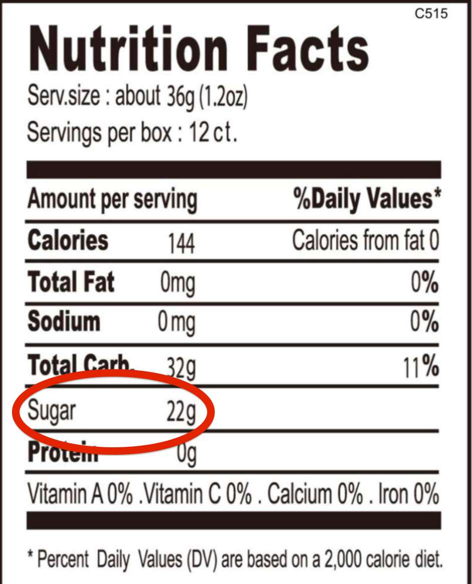 nutrition facts label with high sugar content